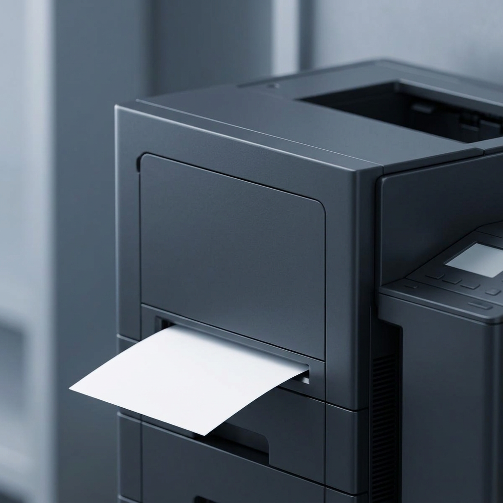 Close detail of a real black enterprise laser printer